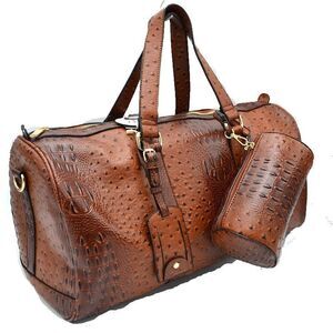 2-N-1 Ostrich Croc Duffle & Makeup Pouch Set